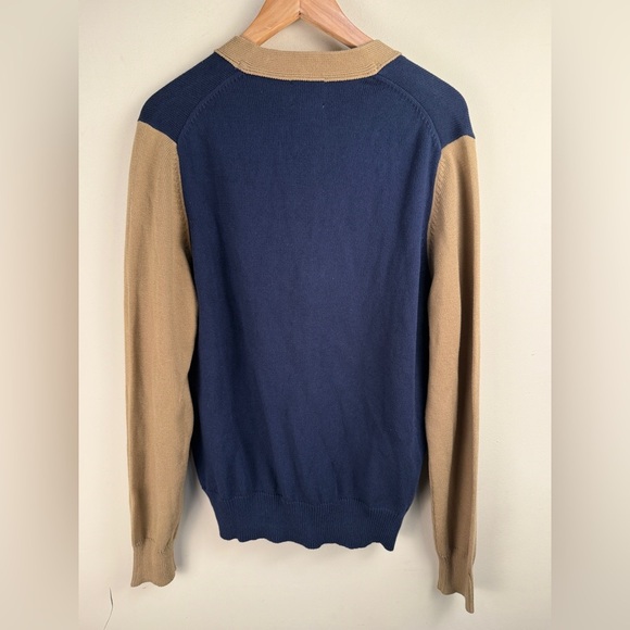 Brooks Brothers Red Fleece Button Up Cardigan Beige and Navy Men's Size Medium - Picture 2 of 9